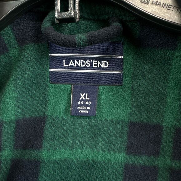 Lands End Fleece Robe Mens XL (46-48) Green Blue Plaid Comfort Lounge Belted - Picture 2 of 10